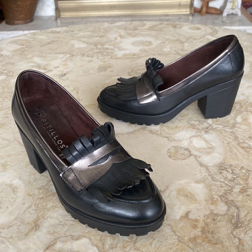 Pitillos Made in Spain Chunky Sole Heeled Leather Loafers